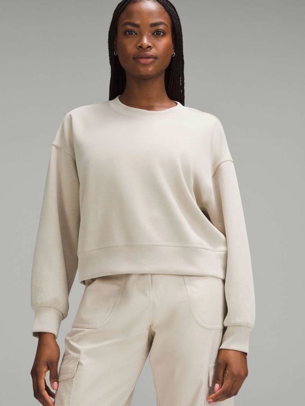 Lululemon Softstreme Perfectly Oversized Cropped Crew Sweatshirt Neutral Beige 6
